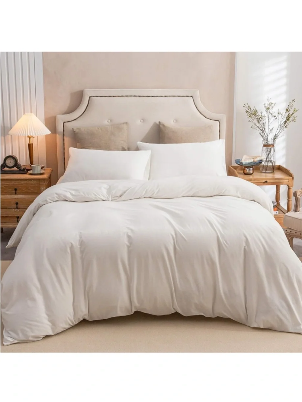 Off-White Jersey Knit 100% Cotton Duvet Cover Set 3 Pc-Full Size